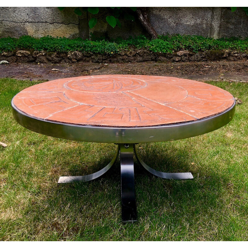 Vintage round coffee table in ceramic - 1970s