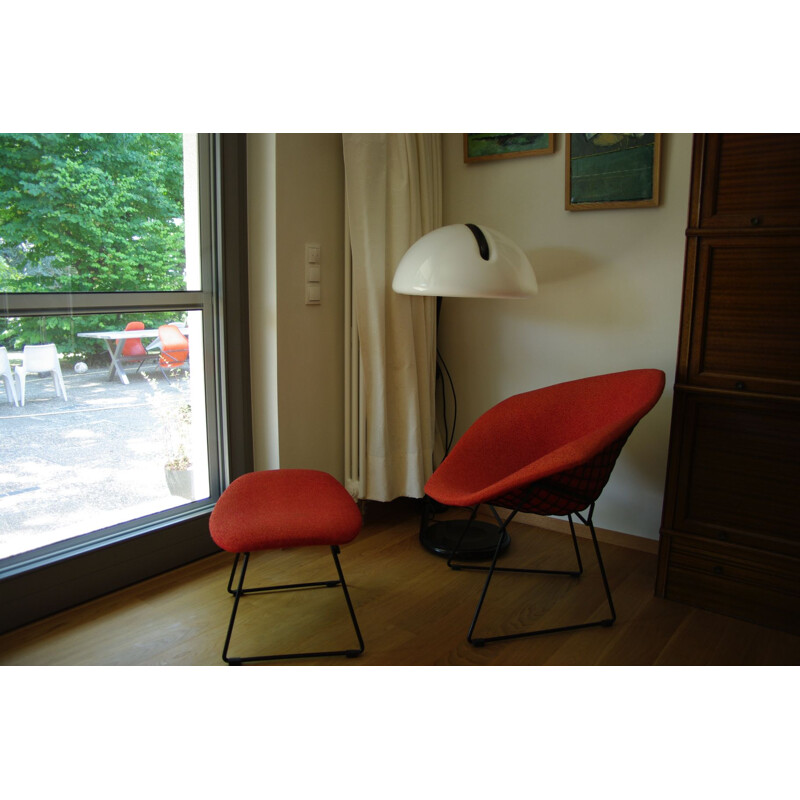 Fauteuil et ottoman vintage petit diamant par Bertoia pour Knoll - 1950