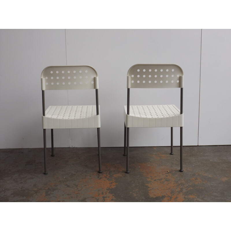 Vintage set of 2 white chairs "The Box" by enzo Mari - 1960s