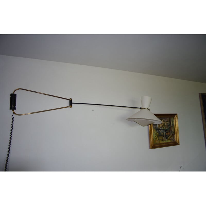 Lampada da parete vintage a doppio braccio di Robert Mathieu - 1950