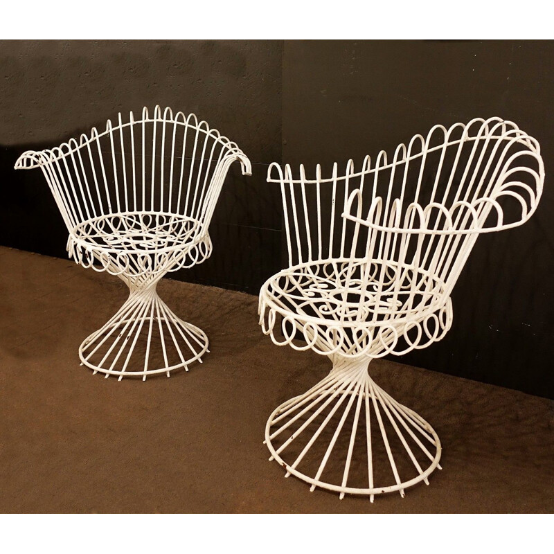 Set of 4 metal forged chairs by Mathieu Mategot - 1950s