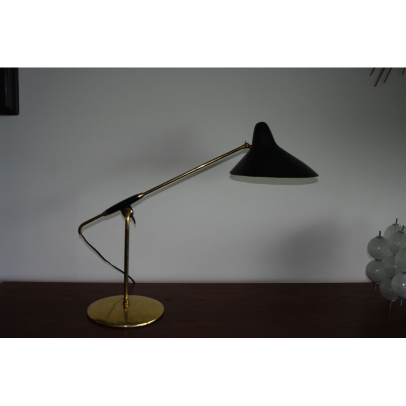Vintage table lamp in gilded brass and aluminum by Svend Holm Sorensen, 1960