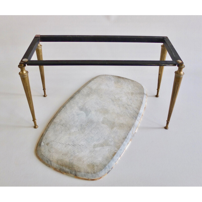 Vintage Italian coffee table in marble mosaic and brass - 1950s