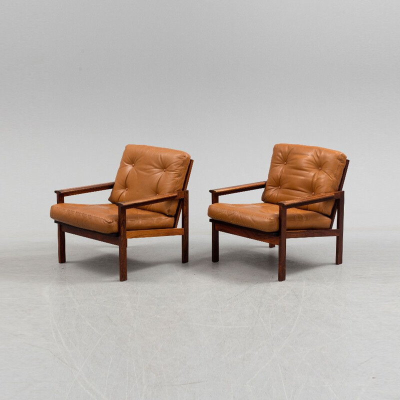 Set of 2 brown armchairs by Illum Wikkelso Capella for Niels Eilersen - 1959