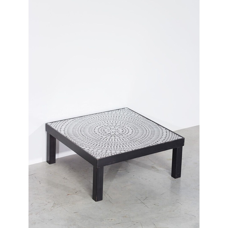 Table basse vintage en acier et résine noire avec mosaïque par Raf Verjans  - 1970