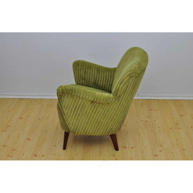 Fauteuil vintage vert en velours - 1950