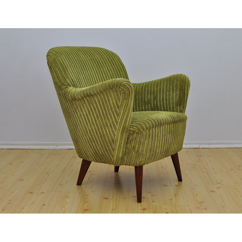 Vintage green armchair in velvet - 1950s