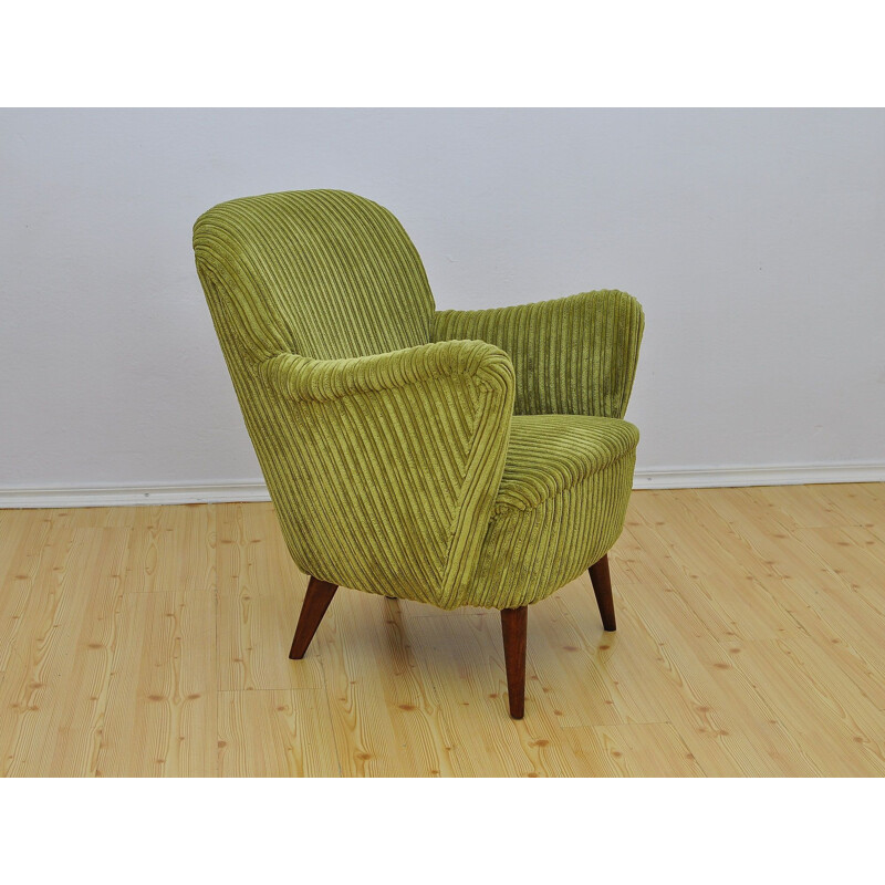 Vintage green armchair in velvet - 1950s