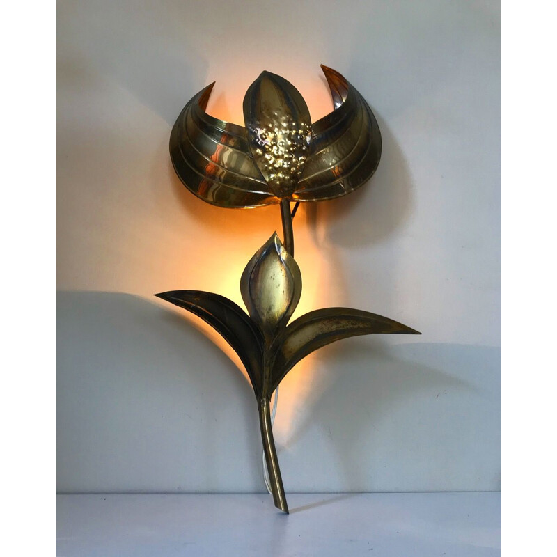 Vintage flower-shaped wall lamp in brass - 1960s
