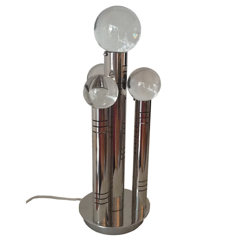 Chromed metal mood lighting lamp with 4 glass spheres - 1970s