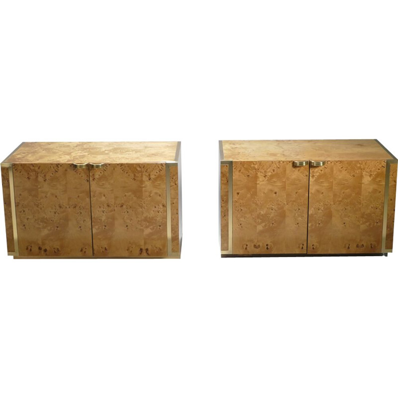 Set of 2 small cabinets in brass and glass by JC Mahey - 1970s