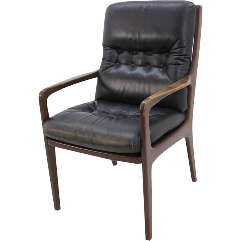 Vintage danish black armchair in leather - 1960s