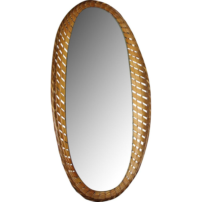 Vintage oval wicker mirror in rattan - 1960s