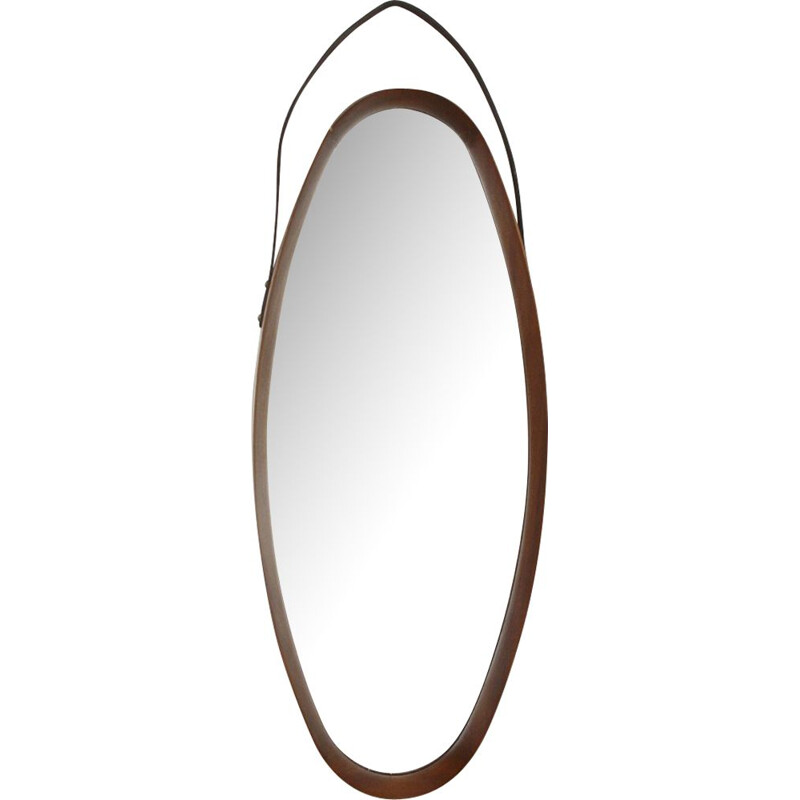 Vintage Italian oval mirror with teak frame - 1950s