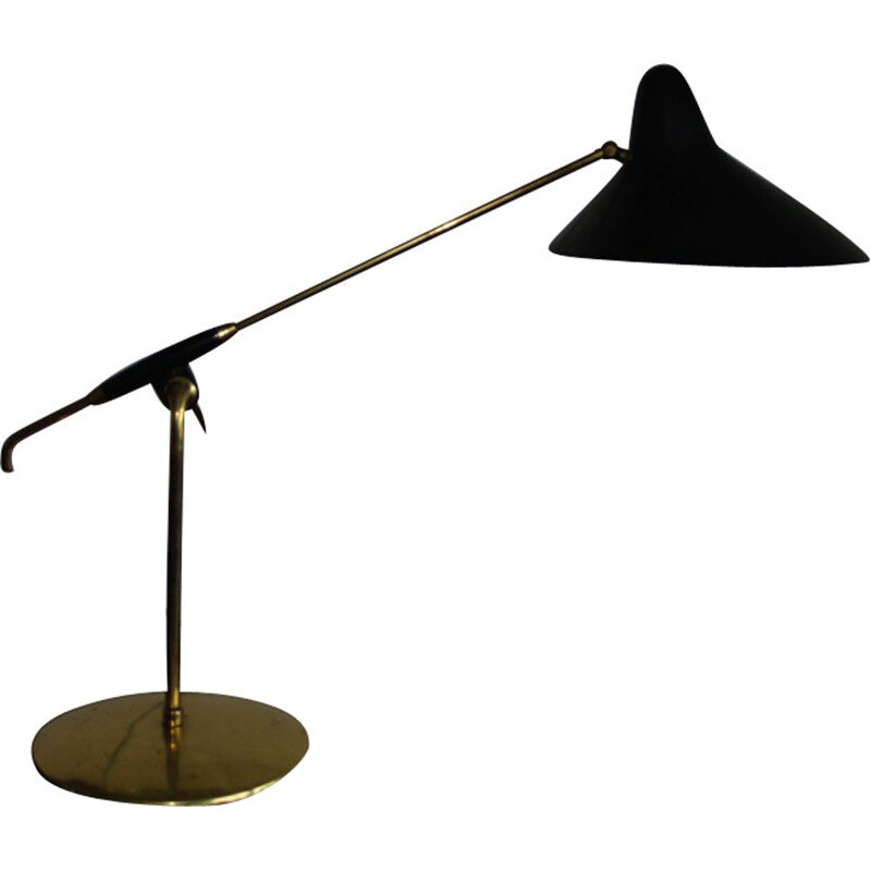 Vintage table lamp in gilded brass and aluminum by Svend Holm Sorensen, 1960