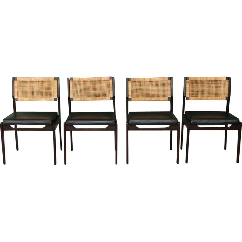 Ensemble de 4 chaises à repas en rotin vintage par P.J. Muntendam - 1960