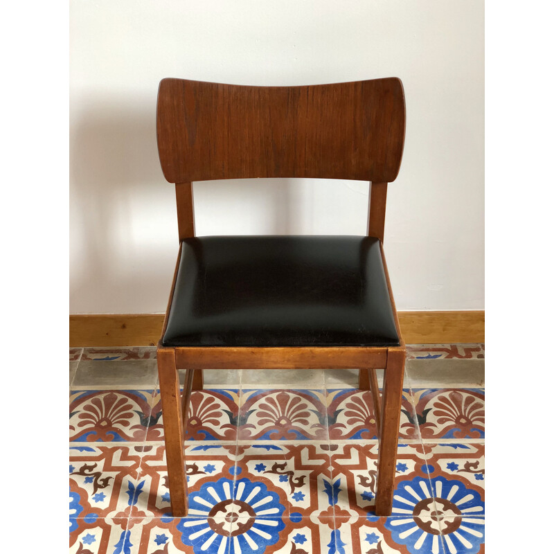 Vintage Scandinavian chair in wood and leatherette - 1960s