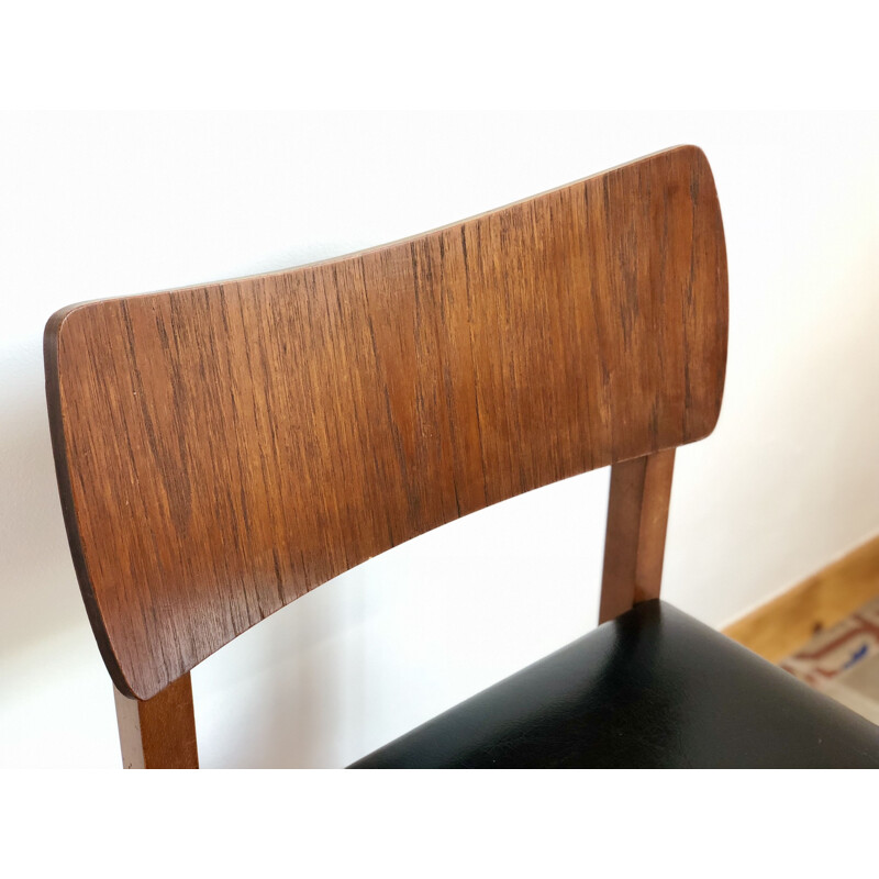 Chaise vintage en bois et skaï au design scandinave - 1960