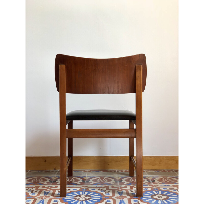 Vintage Scandinavian chair in wood and leatherette - 1960s