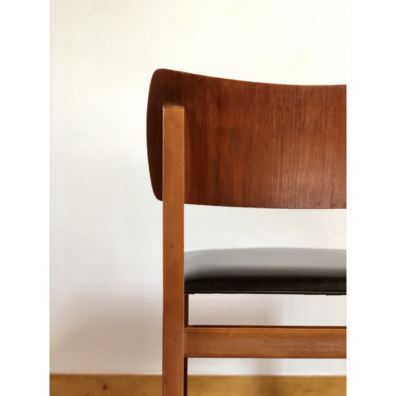 Vintage Scandinavian chair in wood and leatherette - 1960s