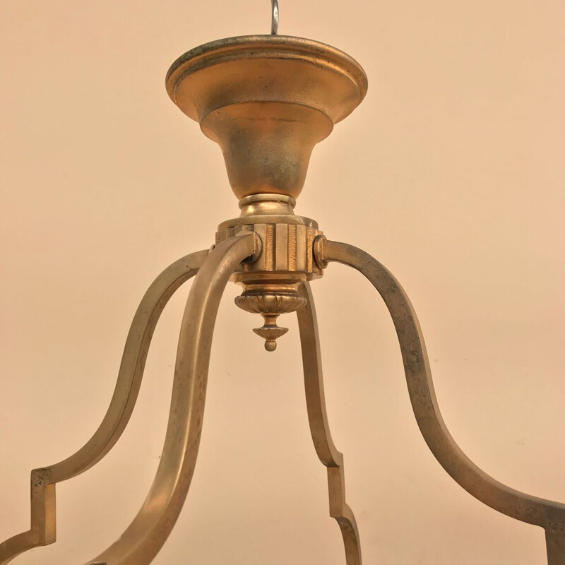 Vintage chandelier in brass and glass -1970s