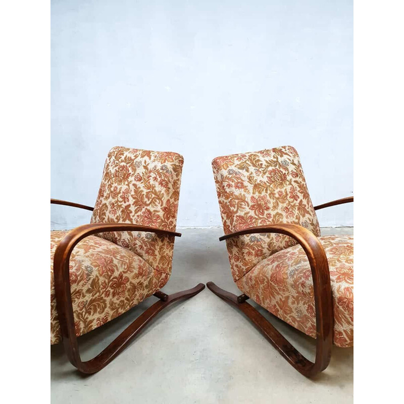 Suite de 2 fauteuils vintage en bois courbé H-269 par Jindrich Halabala - 1930