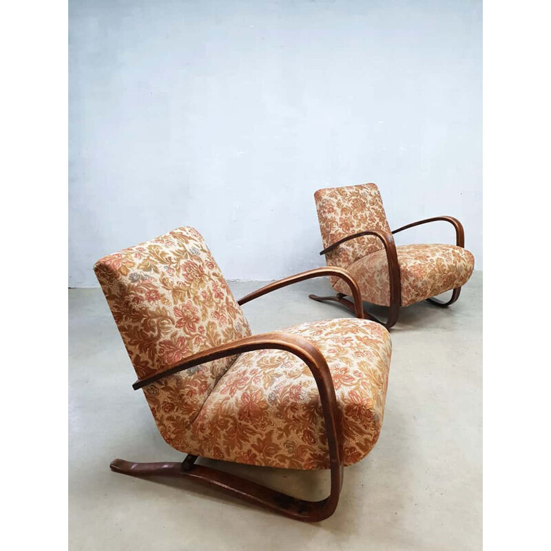 Set of 2 vintage bentwood armchairs H-269 by Jindrich Halabala - 1930s