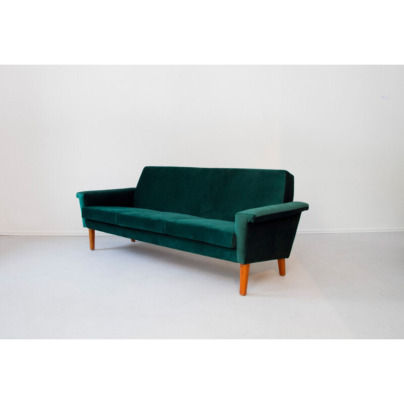 Suite de canapé-lit et fauteuil vintage vert en en bois - 1960
