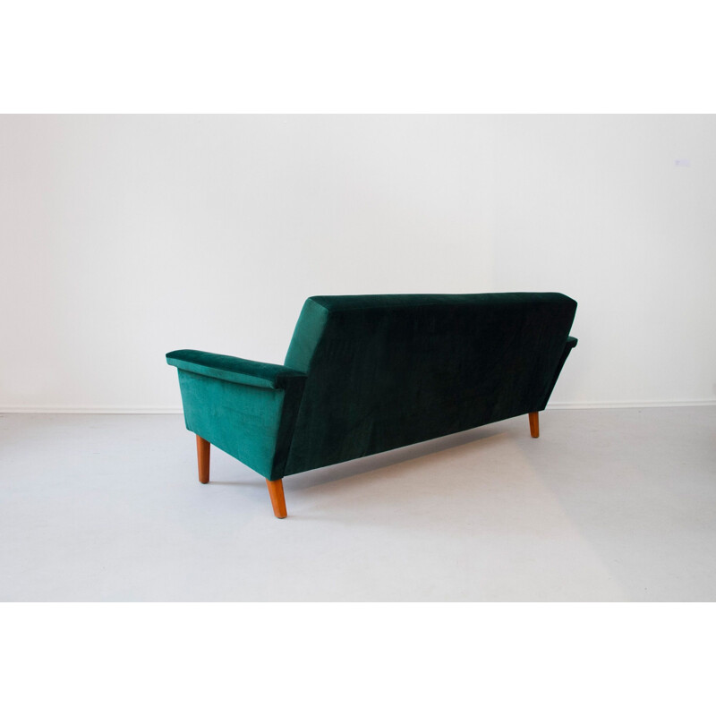 Suite de canapé-lit et fauteuil vintage vert en en bois - 1960