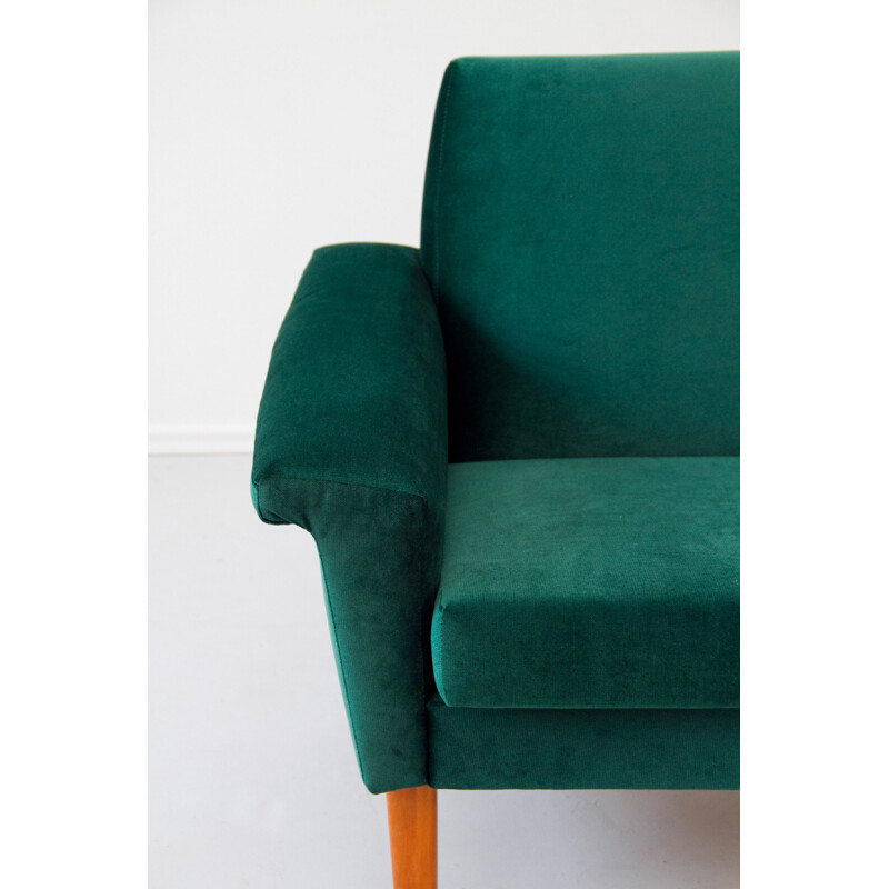 Suite de canapé-lit et fauteuil vintage vert en en bois - 1960