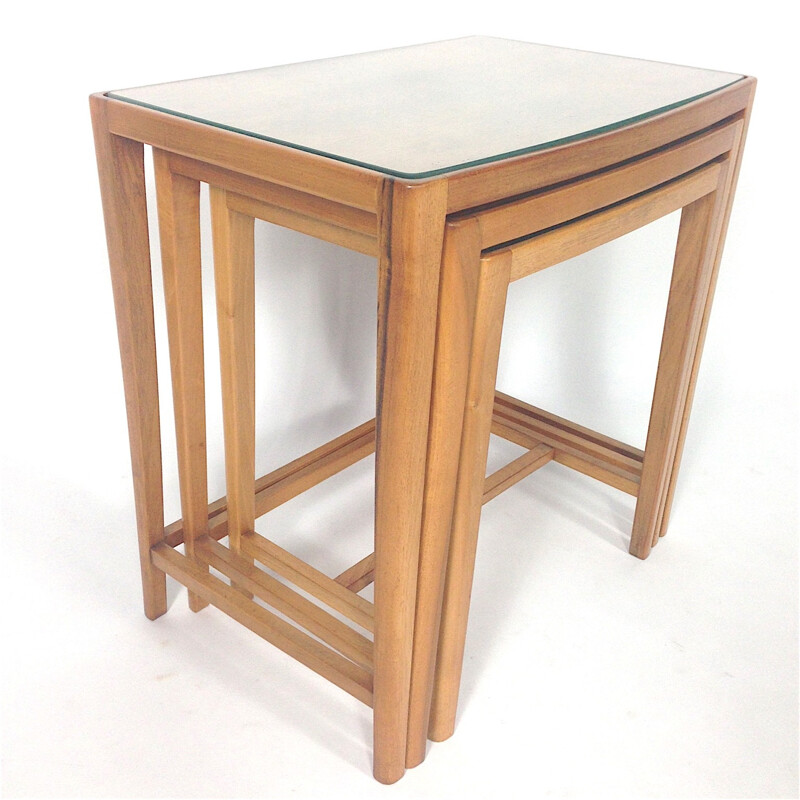 Set of 3 nesting tables by A.A. PATIJN in glass and walnut - 1950s