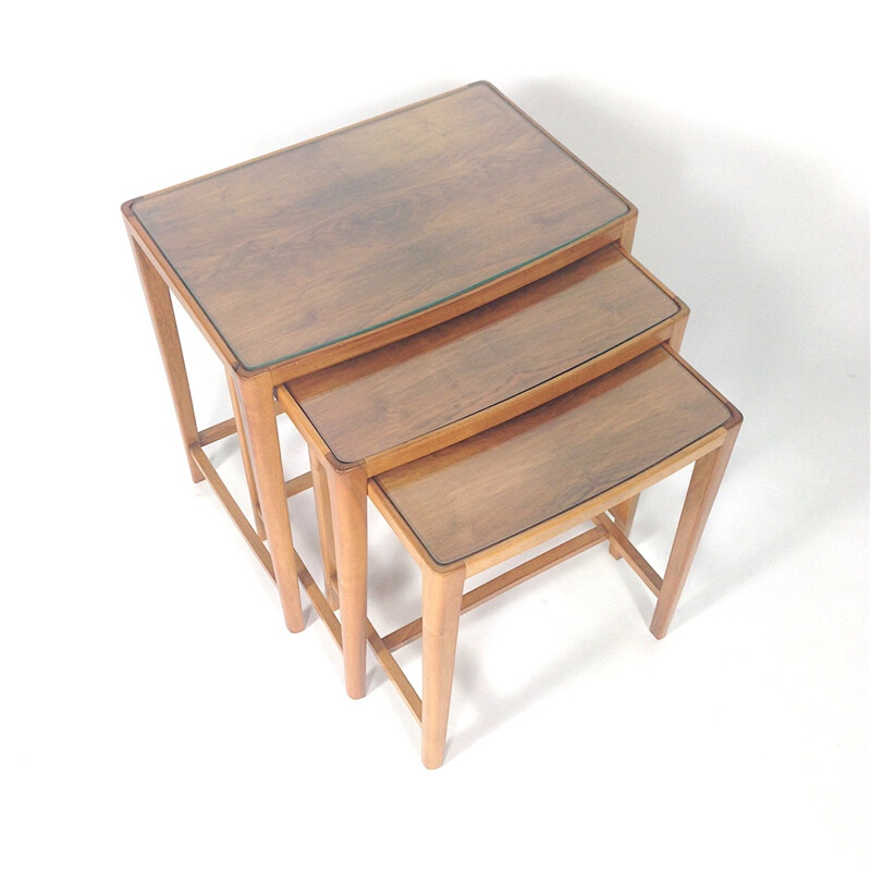 Set of 3 nesting tables by A.A. PATIJN in glass and walnut - 1950s