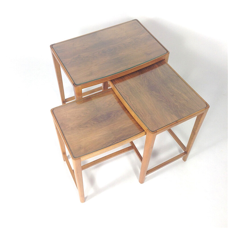 Set of 3 nesting tables by A.A. PATIJN in glass and walnut - 1950s