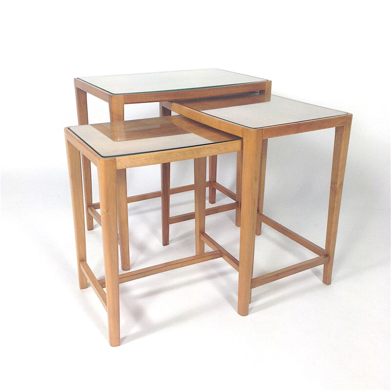 Set of 3 nesting tables by A.A. PATIJN in glass and walnut - 1950s