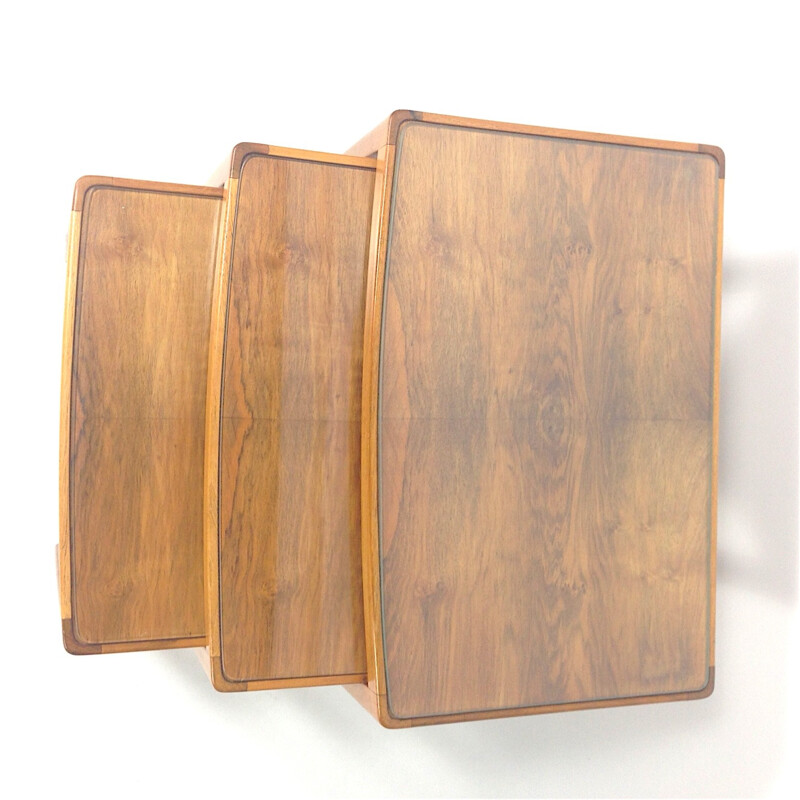 Set of 3 nesting tables by A.A. PATIJN in glass and walnut - 1950s