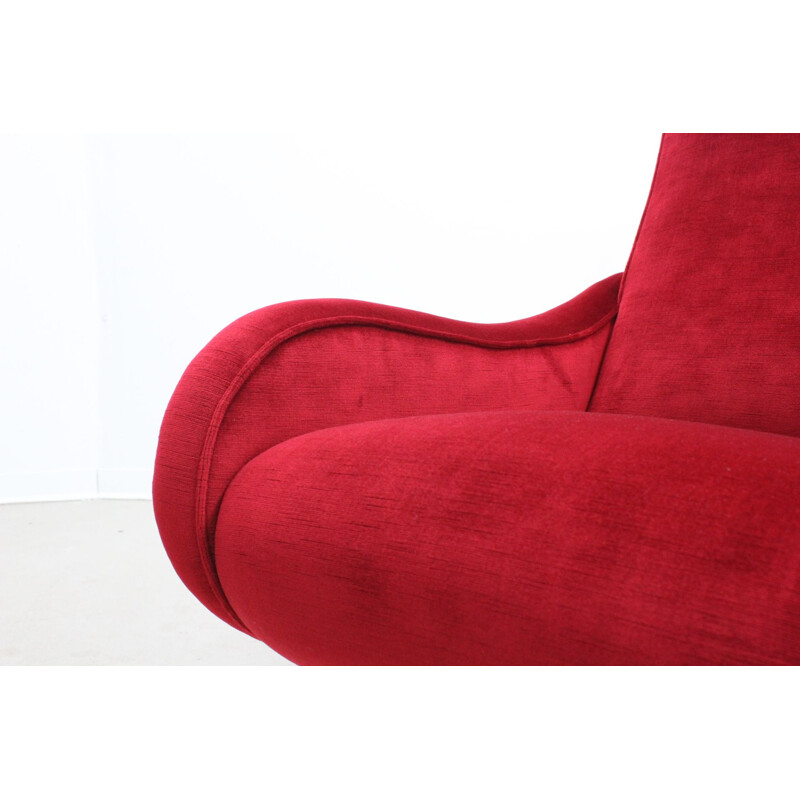 Suite de 2 fauteuils vintage rouge dralon en velours - 1950