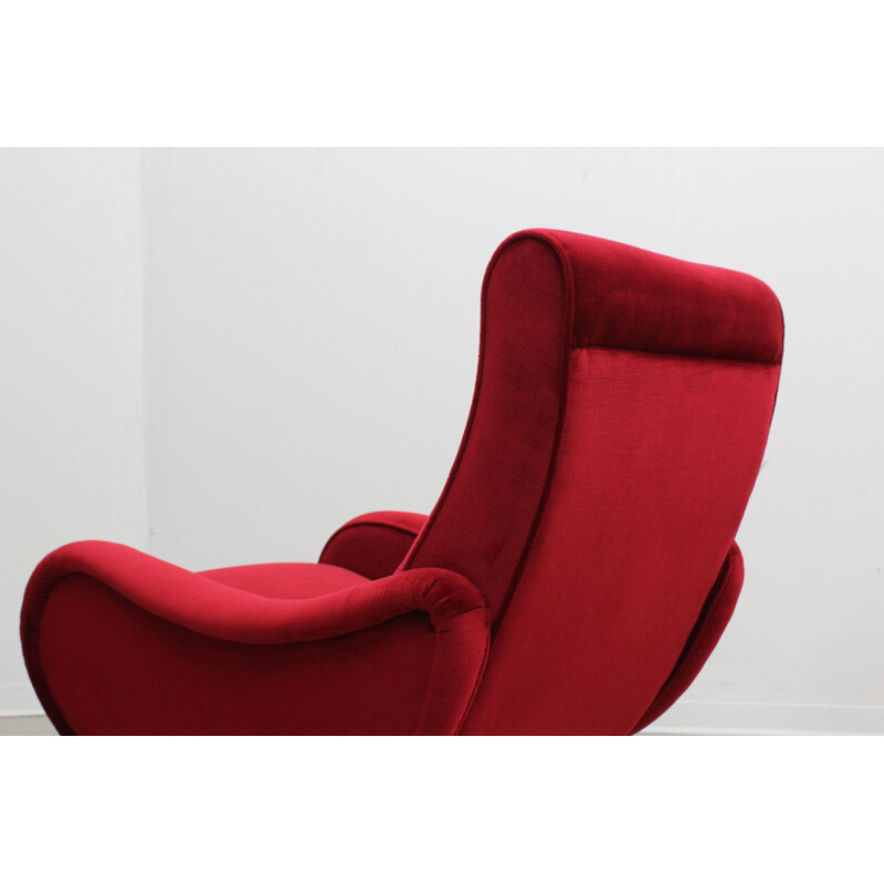 Vintage set of 2 Italian red Dralon armchairs in velvet - 1950s