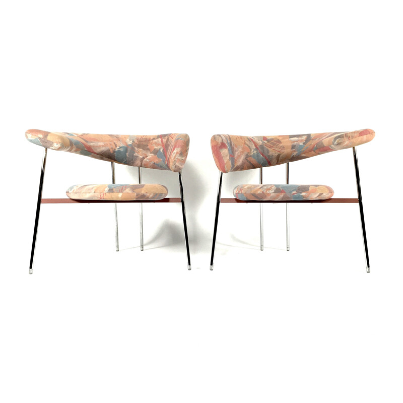 Pair of Divi Divi armchairs in chrome and fabric, Mark Van TILBURG - 1980s