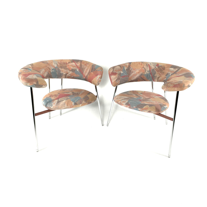 Pair of Divi Divi armchairs in chrome and fabric, Mark Van TILBURG - 1980s