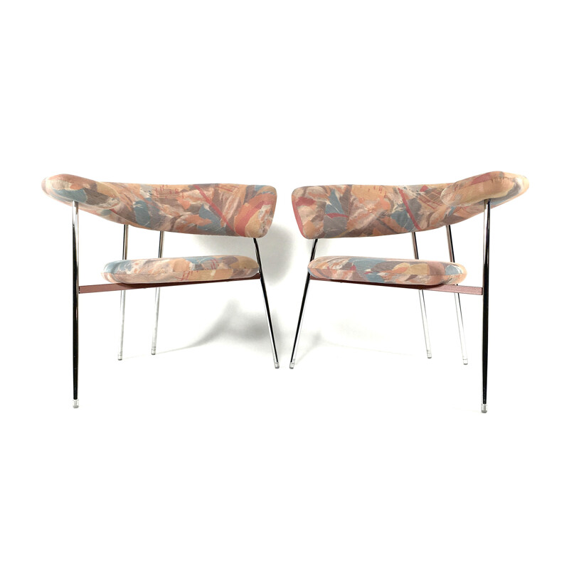 Pair of Divi Divi armchairs in chrome and fabric, Mark Van TILBURG - 1980s