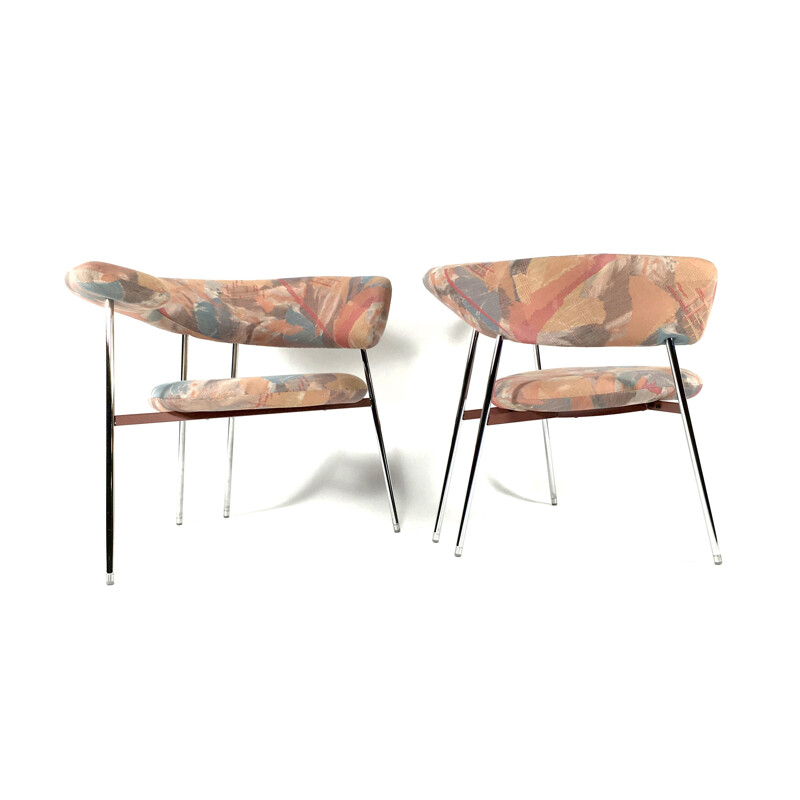 Pair of Divi Divi armchairs in chrome and fabric, Mark Van TILBURG - 1980s