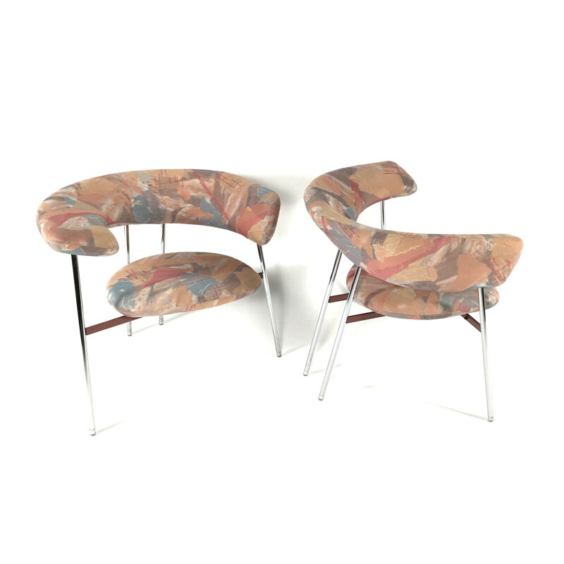 Pair of Divi Divi armchairs in chrome and fabric, Mark Van TILBURG - 1980s