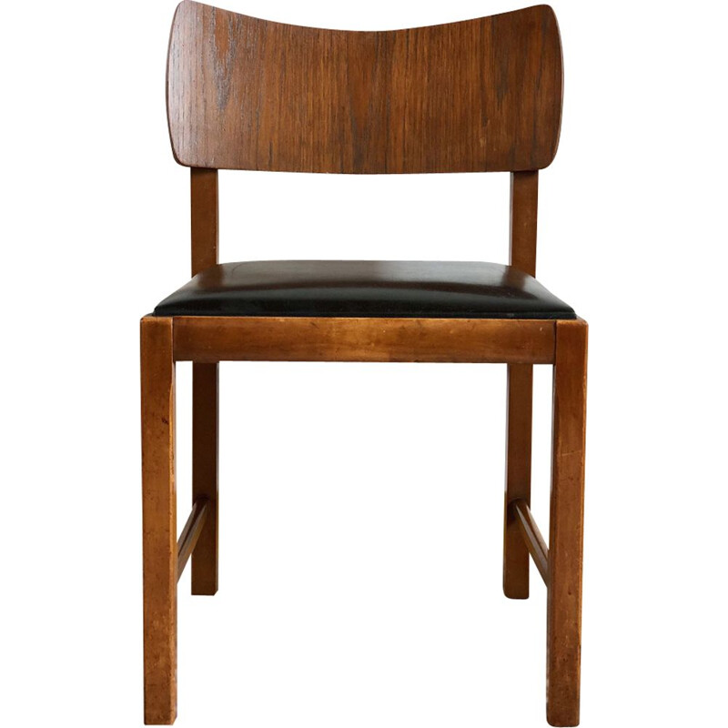 Vintage Scandinavian chair in wood and leatherette - 1960s