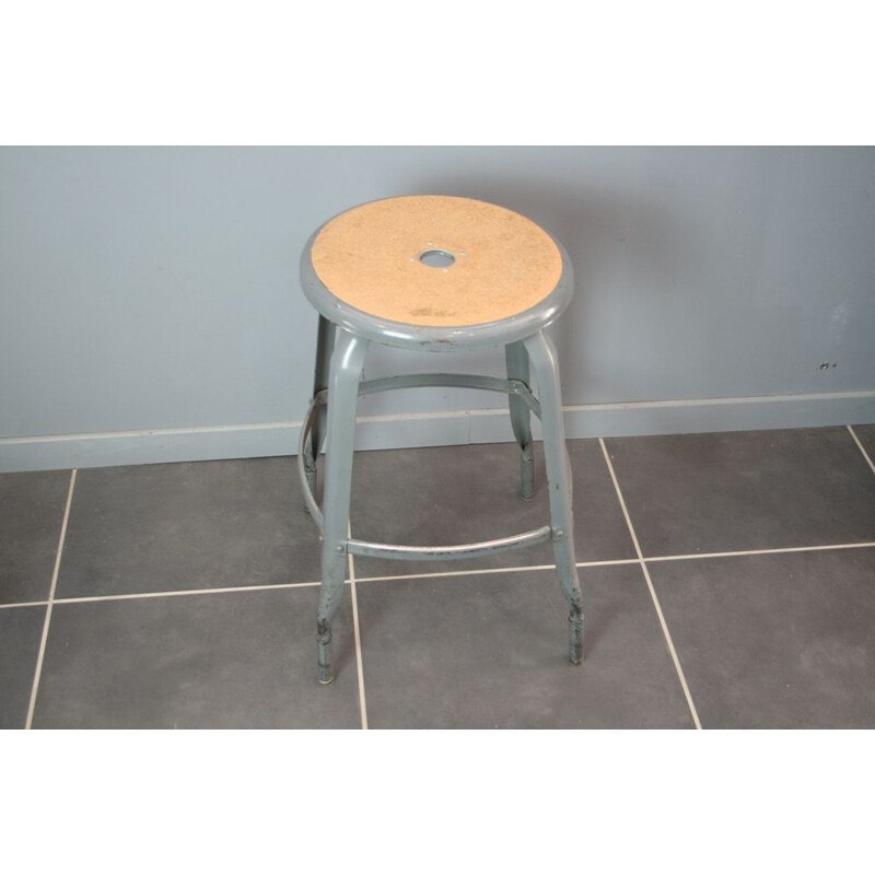 Vintage French industrial stool in metal - 1950s