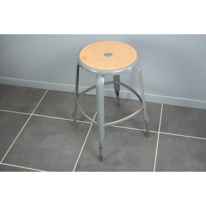 Vintage French industrial stool in metal - 1950s