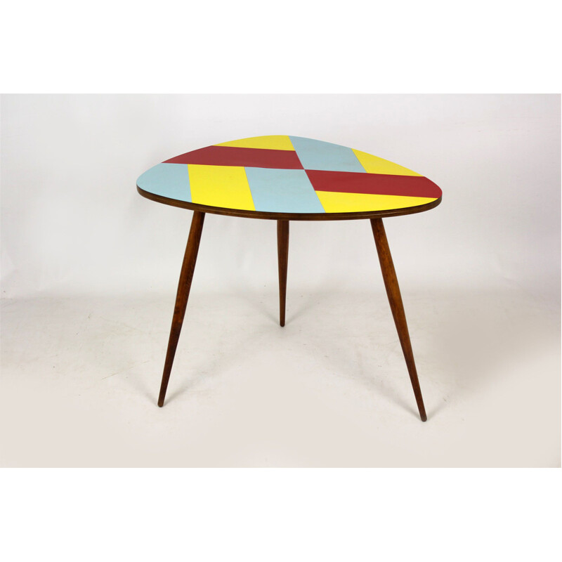 Vintage Czech multicolored coffee table in wood -1960s