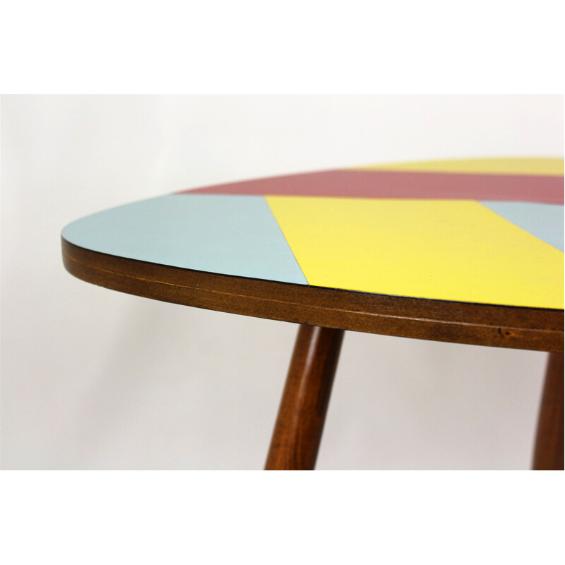 Vintage Czech multicolored coffee table in wood -1960s