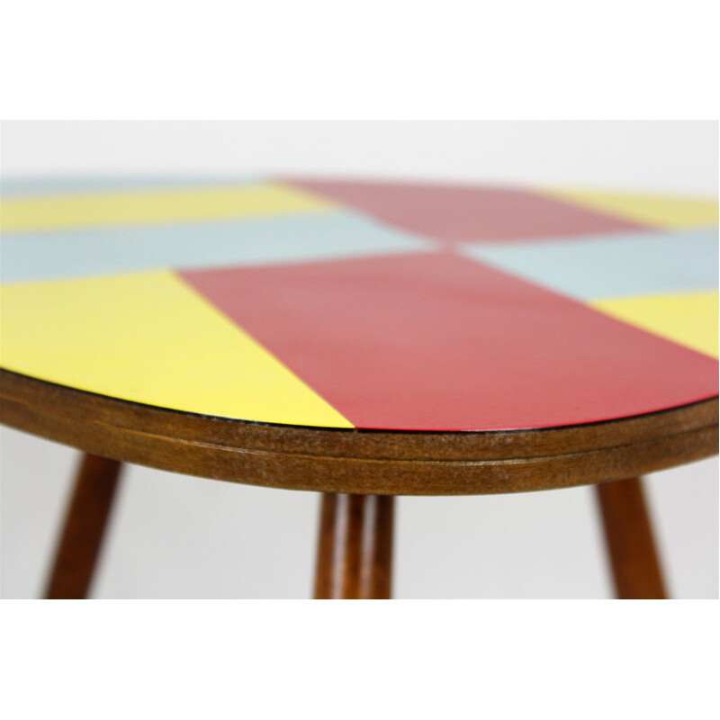 Vintage Czech multicolored coffee table in wood -1960s