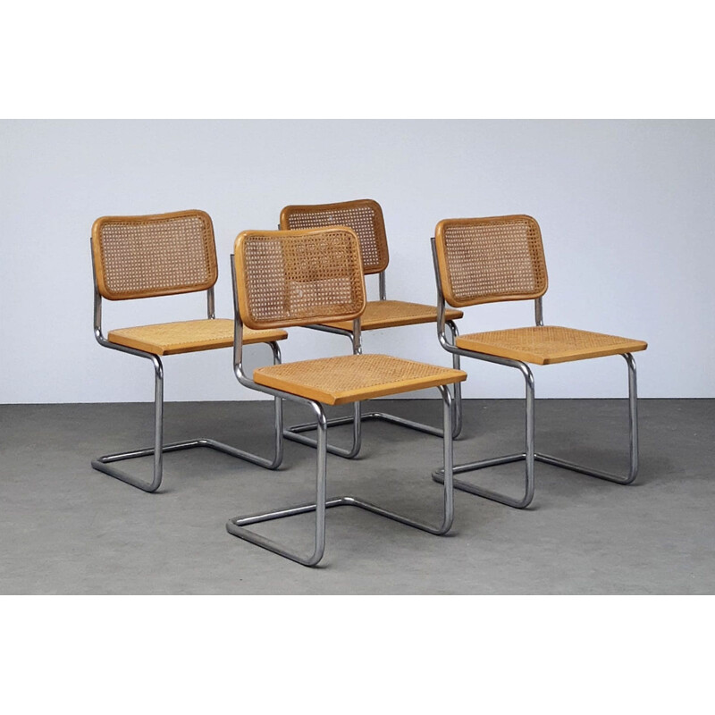 Suite de 4 chaises vintage "Cesca B32" en hêtre - 1980