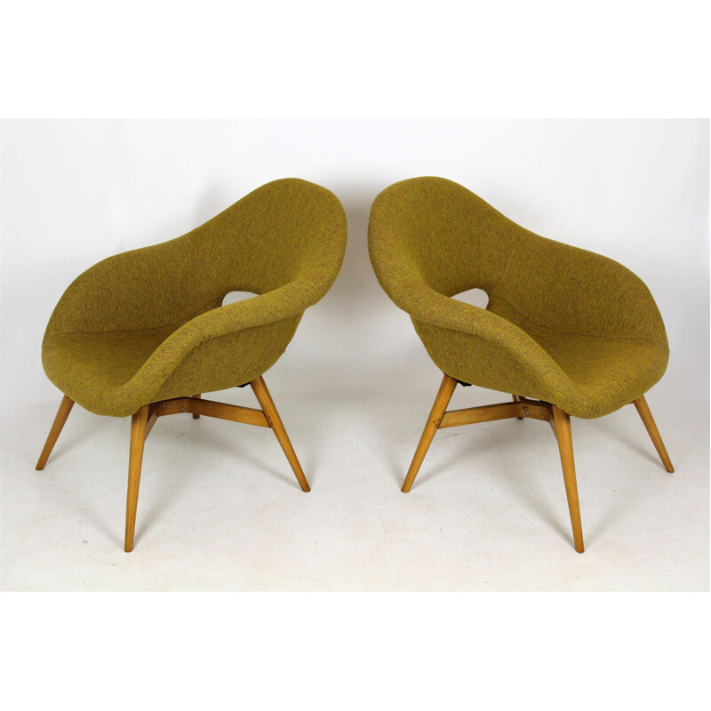 Set of 2 vintage green "Shell" armchair by František Jirak - 1960s